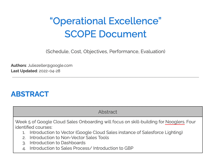 Screen shot of SCOPE document